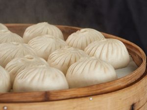 bao steaming on a plate