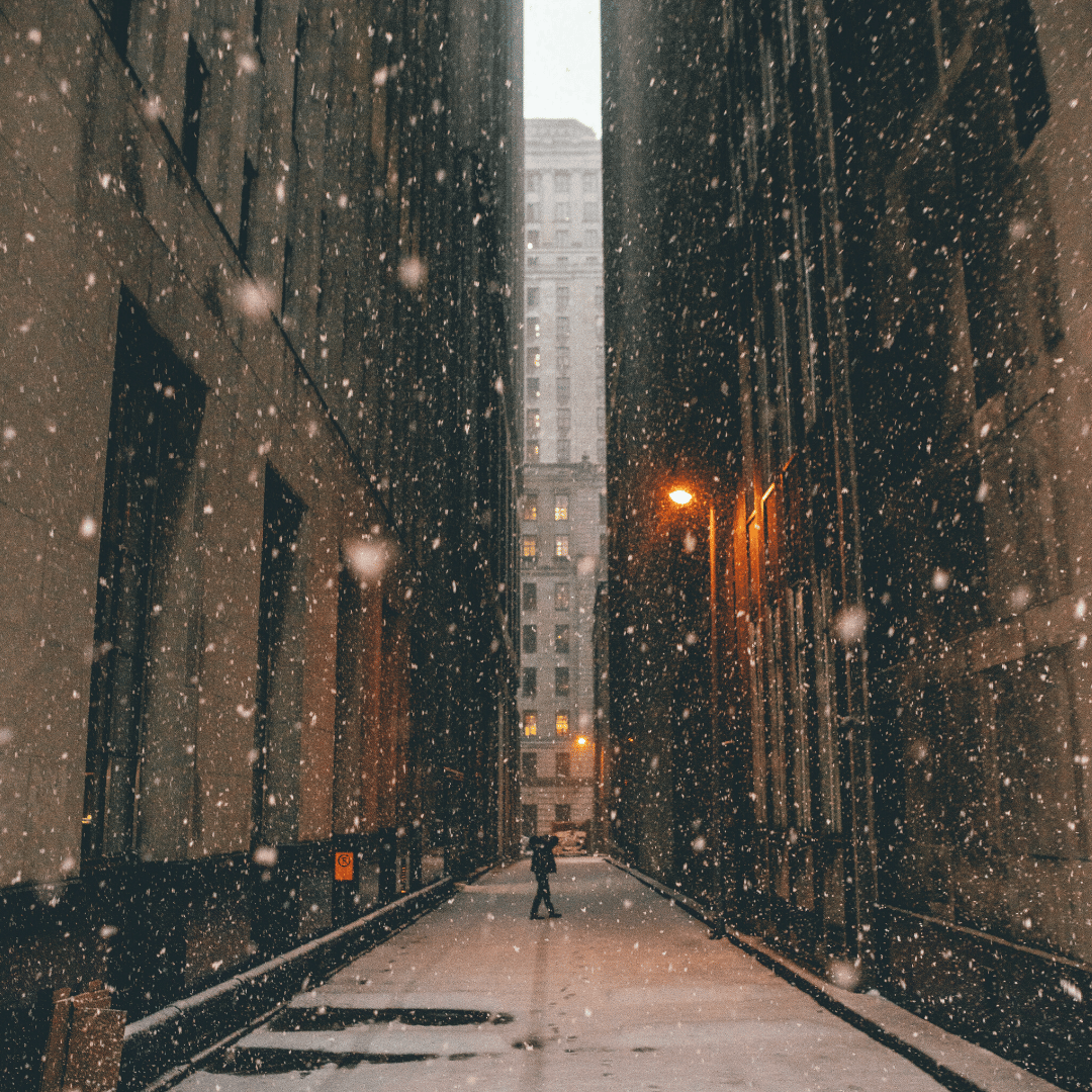 snowy city scene